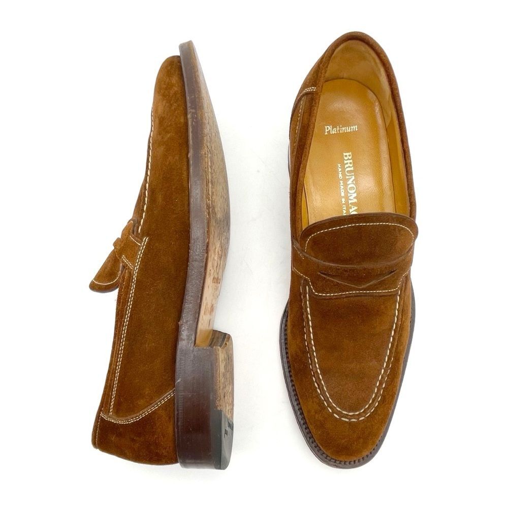 Bruno Magli Cipro Brown Suede Penny Loafers Mens Sz 7.5 Italy Classic Dress Shoe